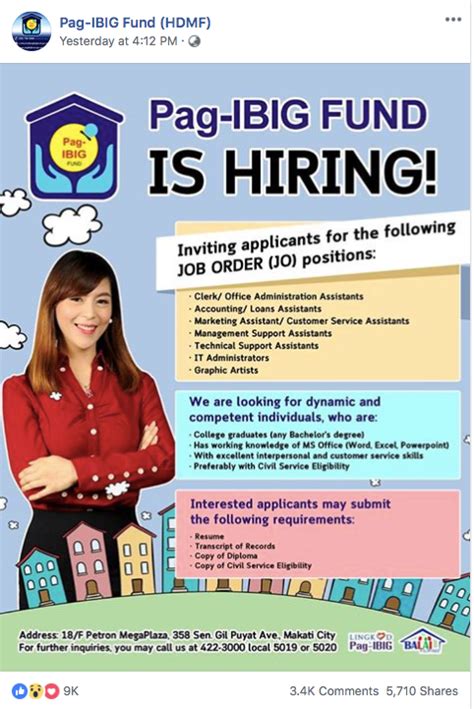pag ibig hiring|Pag Ibig Fund Work, Jobs .